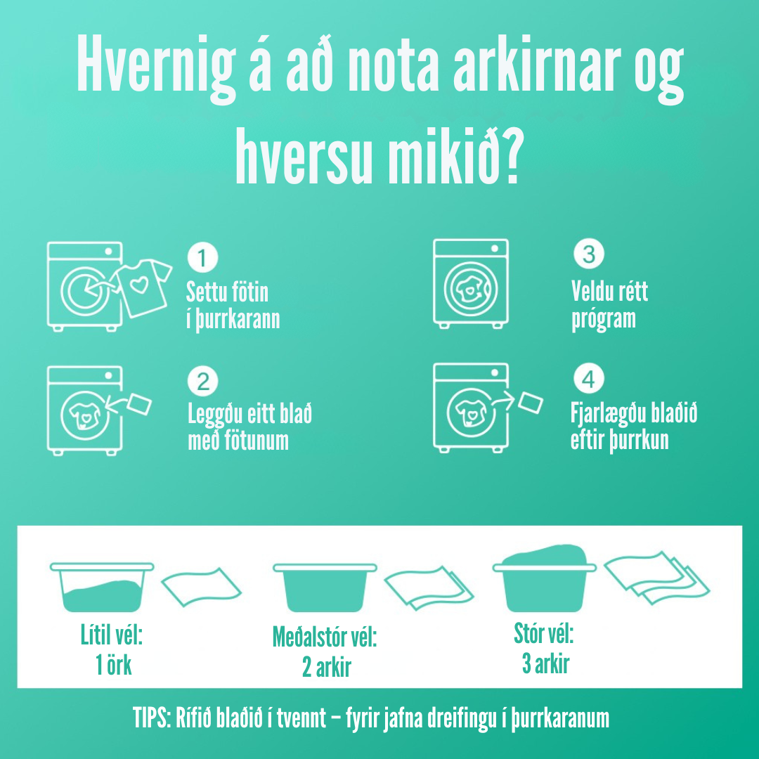 Flekkfritt Þurrkaraarkir Pure Linen 40 stk