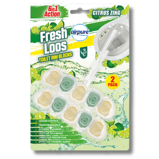 Airpure Fresh Loos 6in1 Toilet Rim Block Lime Zing 2pk