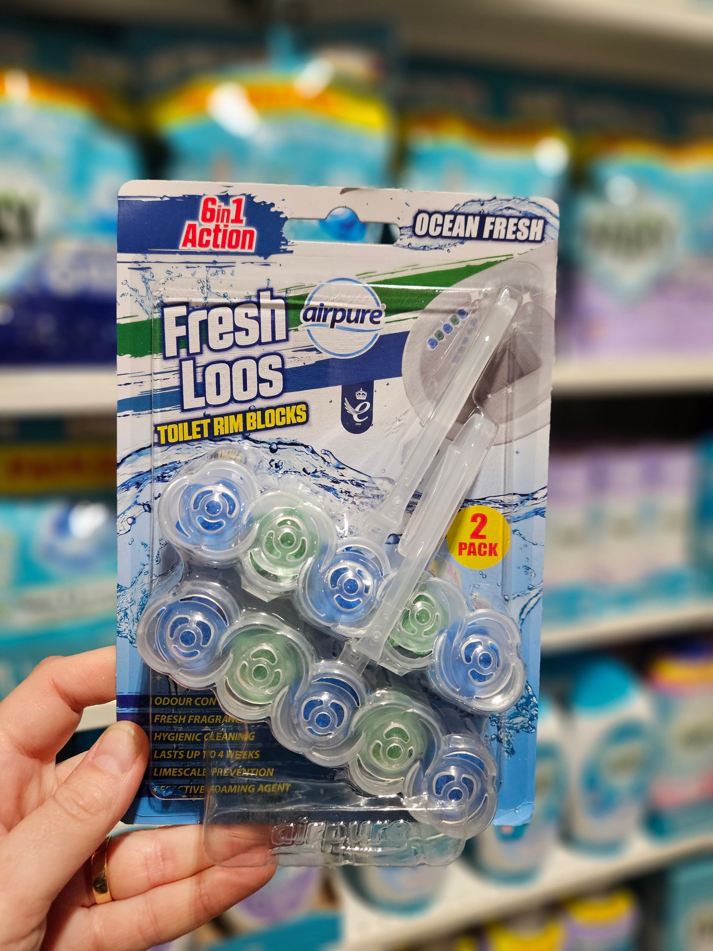 Airpure Fresh Loos 6in1 Toilet Rim Block Ocean Fresh 2pk