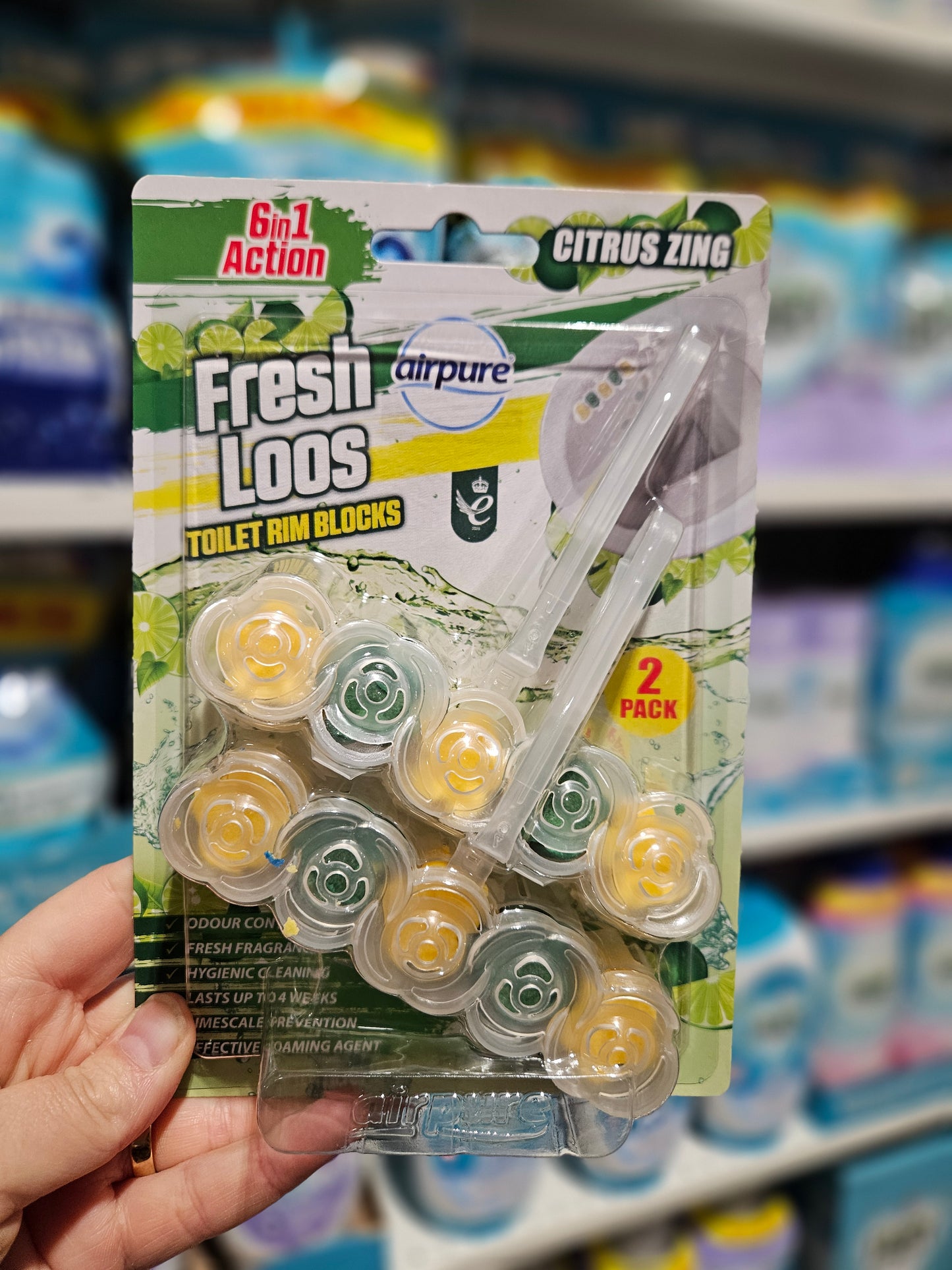 Airpure Fresh Loos 6in1 Toilet Rim Block Lime Zing 2pk