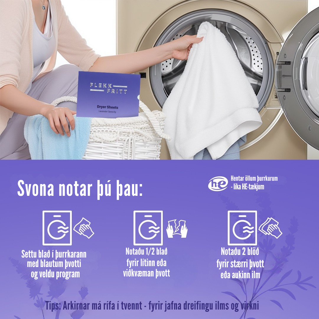 Flekkfritt Þurrkaraarkir Lavender Serenity 40 stk