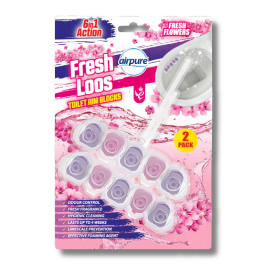 Airpure Fresh Loos 6in1 Toilet Rim Block Fresh Flowers 2pk