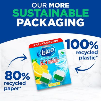 Bloo 3in1 Toilet Cistern Blocks Lemon 2x50g