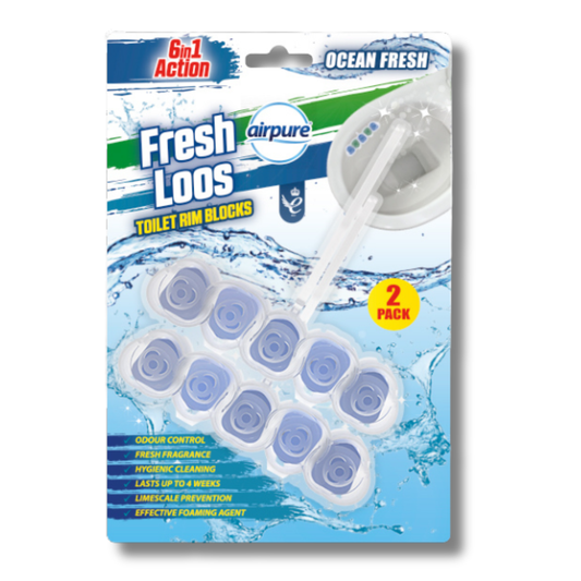 Airpure Fresh Loos 6in1 Toilet Rim Block Ocean Fresh 2pk