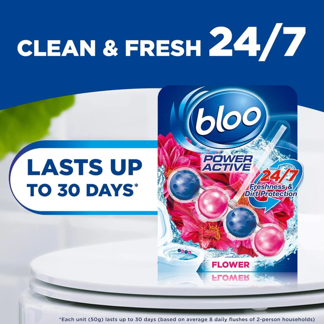 Bloo Power Active Toilet Rim Block Flower 2x50g