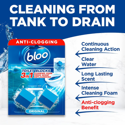 Bloo 3in1 Toilet Cistern Blocks Original Blue 2x50g