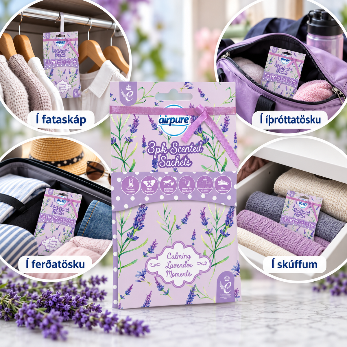 Airpure Scented Sachets Calming Lavender Moments 3pk