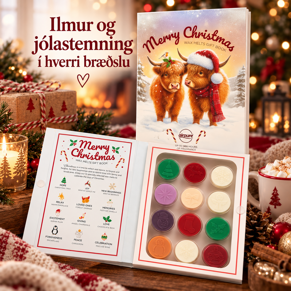 Airpure Merry Christmas Wax Melts Gift Book Highland Cow