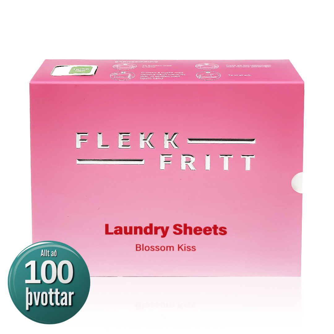 Flekkfritt þvottaþynnur Blossom Kiss pakki á borði