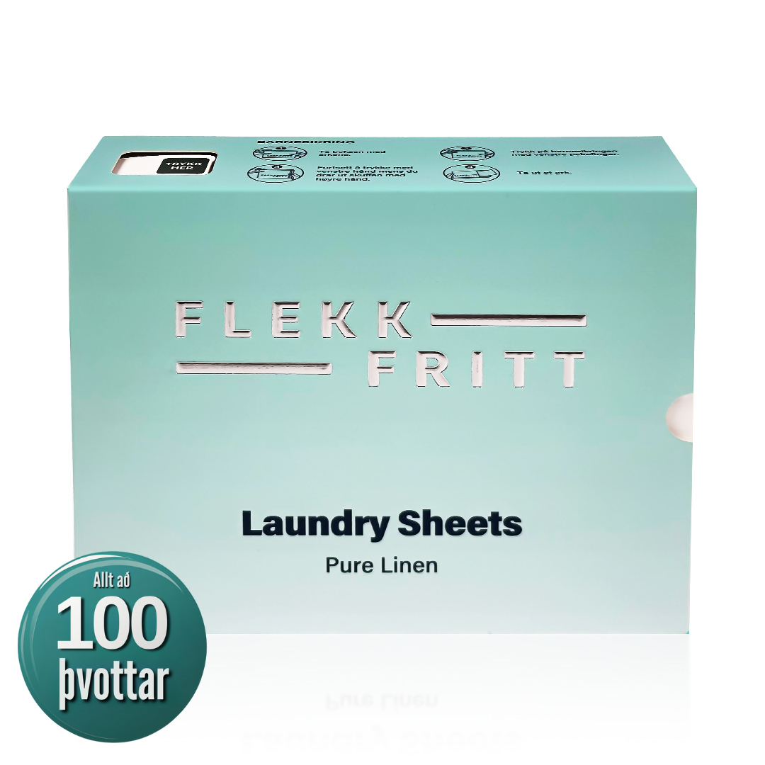 Flekkfritt Pure Linen þvottaþynnur pakki á hvítum vegg